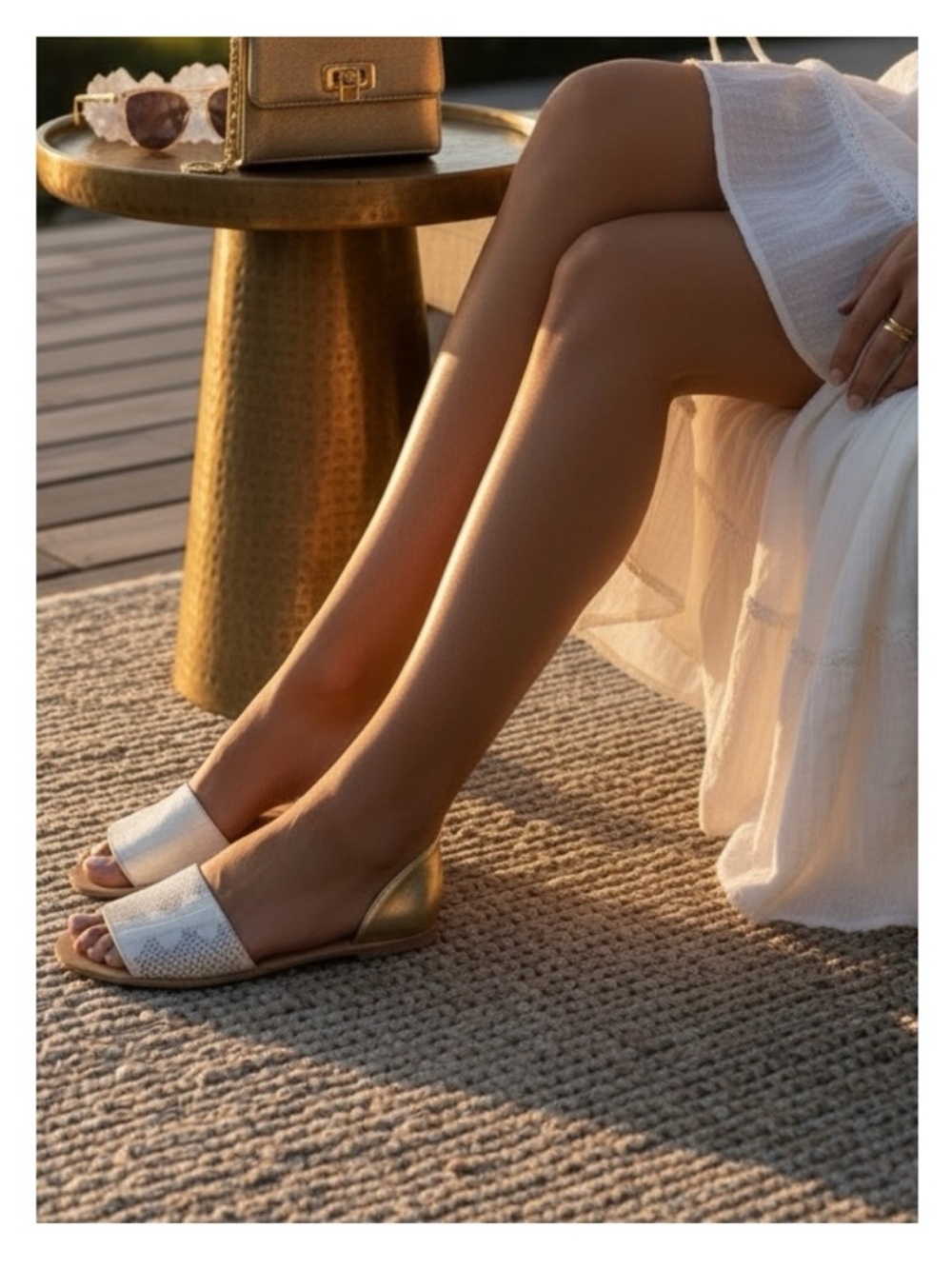 new Loeffler Randall ❁ Sawyer Snake Flat Sandals ❁ Ivory Metallic Gold Leather ❁
